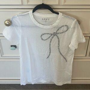 LOFT White Short Sleeve Tee with Silver Logo Tag